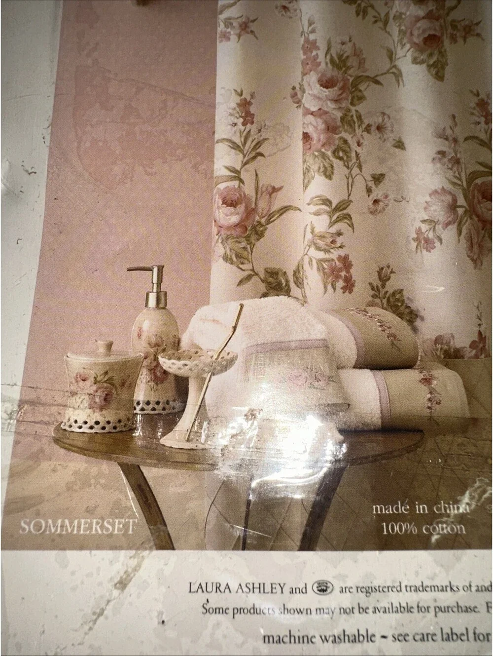 Laura Ashley Sommerset Floral Fabric Shower Curtain 100% Cotton 72